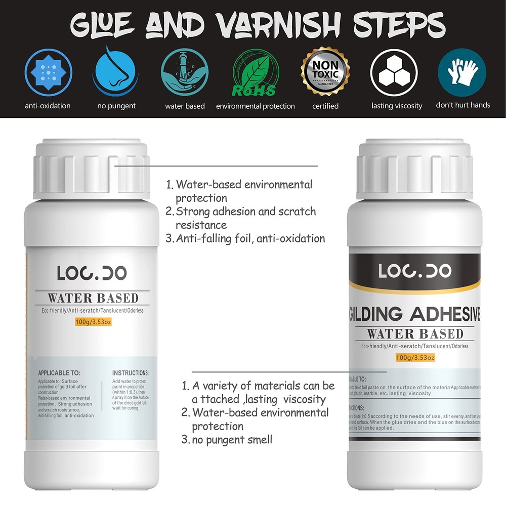 Gold Leaf Kit, Gilding Adhesive 200ml Set, Water Based Kit