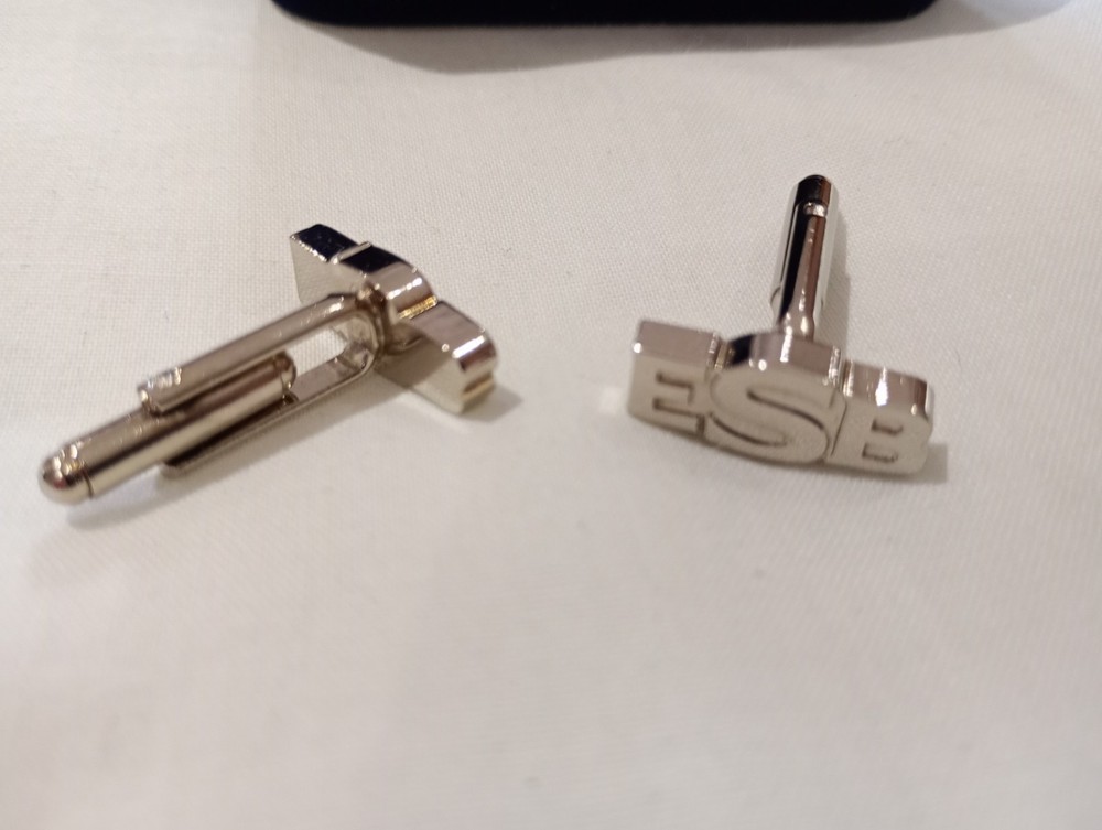 Vintage Chrome ESB Initial Cufflinks With Box - VGC