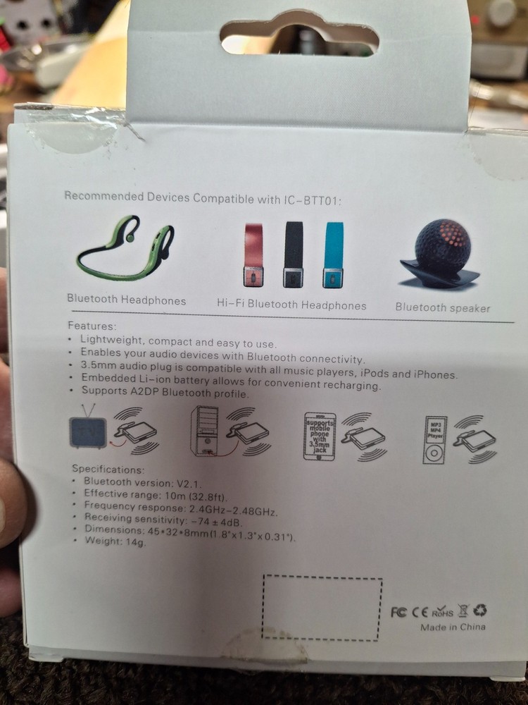 iclever IC-BTT01 Bluetooth Transmitter for Audio Player, NEW