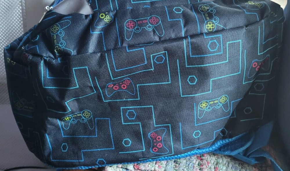 Medium Size Backpack Gamer Controller Design Black School Playdate Cute