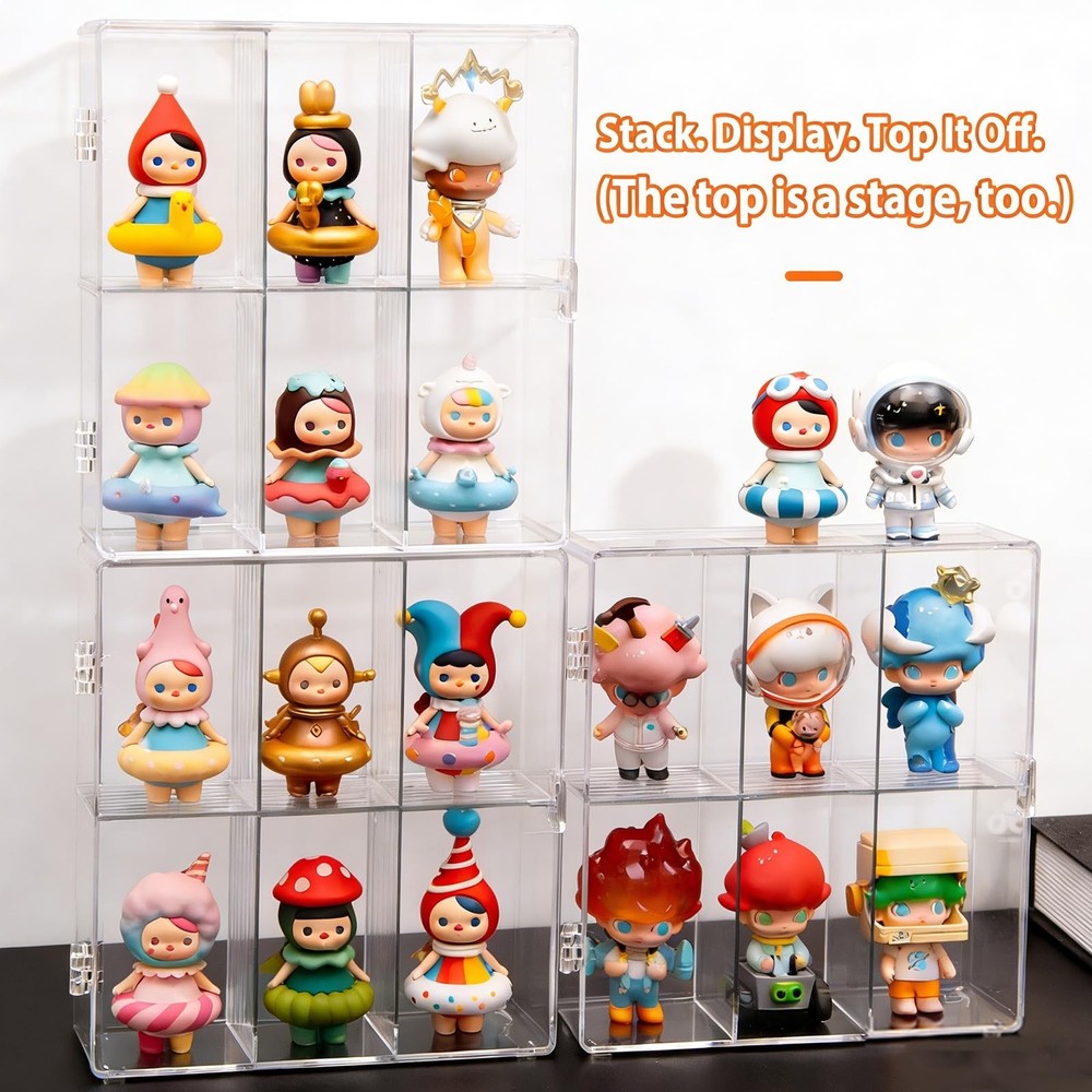 6 Compartment Acrylic Display Case for Collectibles -Stackable Display Box wi...