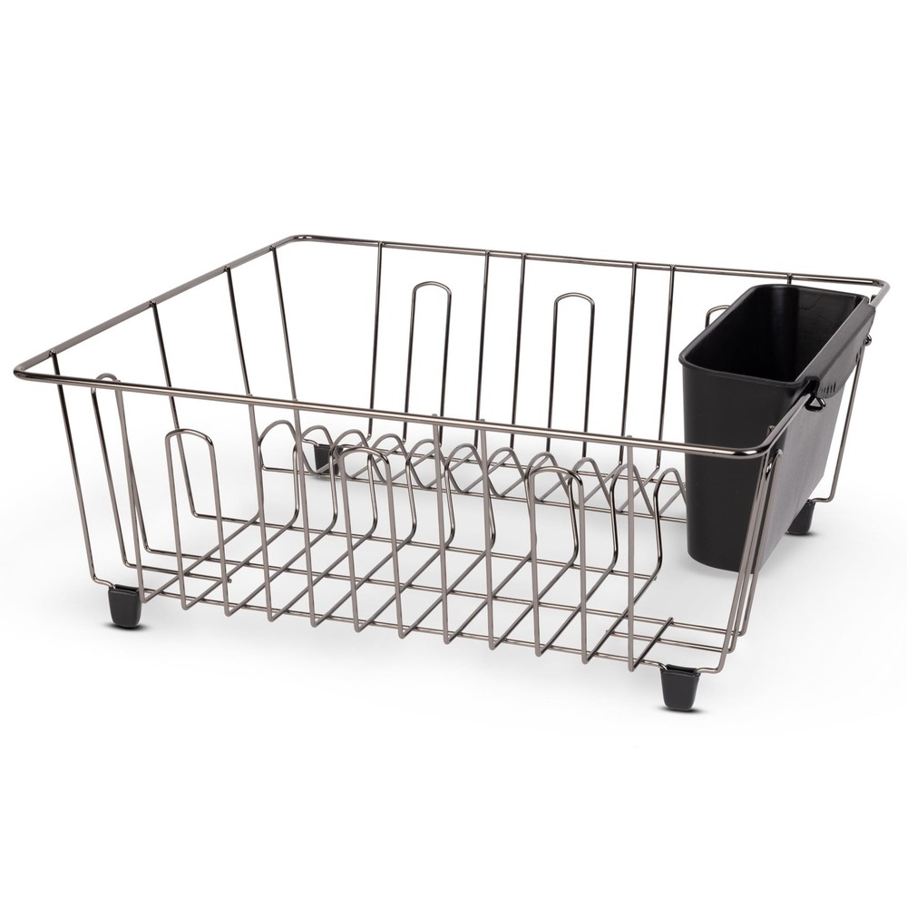 Small Dish Drainer Rack Chrome Black Kitchen Sink Drying Rack Compact Countertop