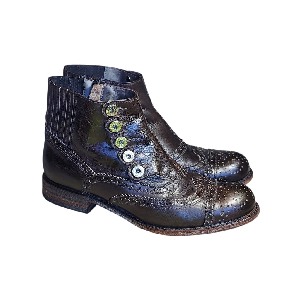 Sendra 1729 100th Anniversary Handmade Button Brogue Boots Brown Leather 8