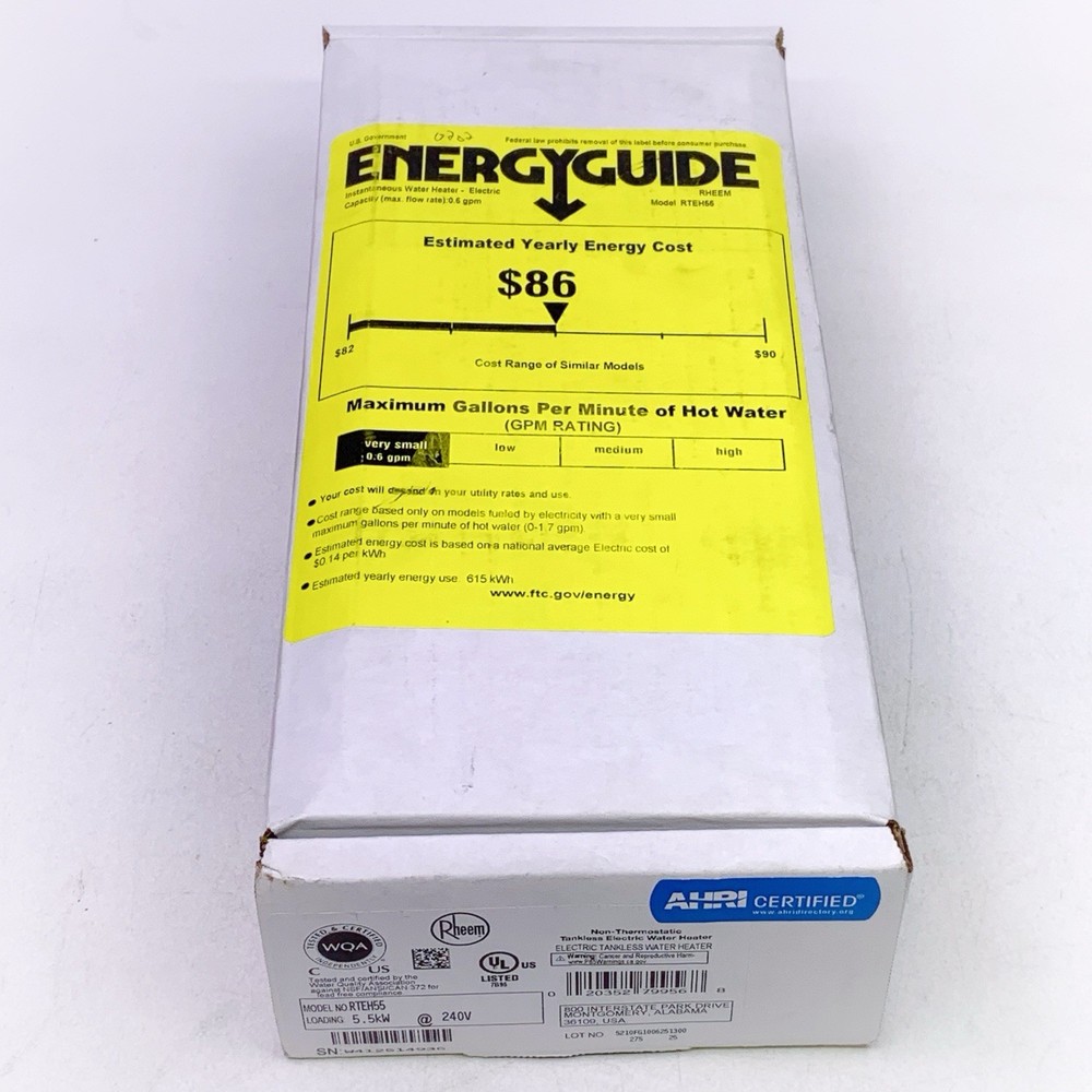 Rheem Non-Thermostatic Commercial Tankless Electric Water Heater 5.5kW, RTEH55