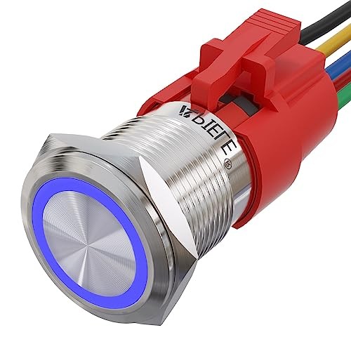 19mm Momentary Push Button Switch On Off Silver Shell Silver Shell-Blue