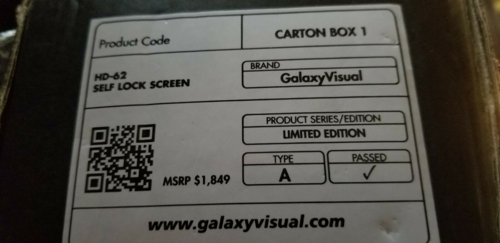 Galaxy Visual 72" 3D HD Projector Screen Self Lock MSRP $1849