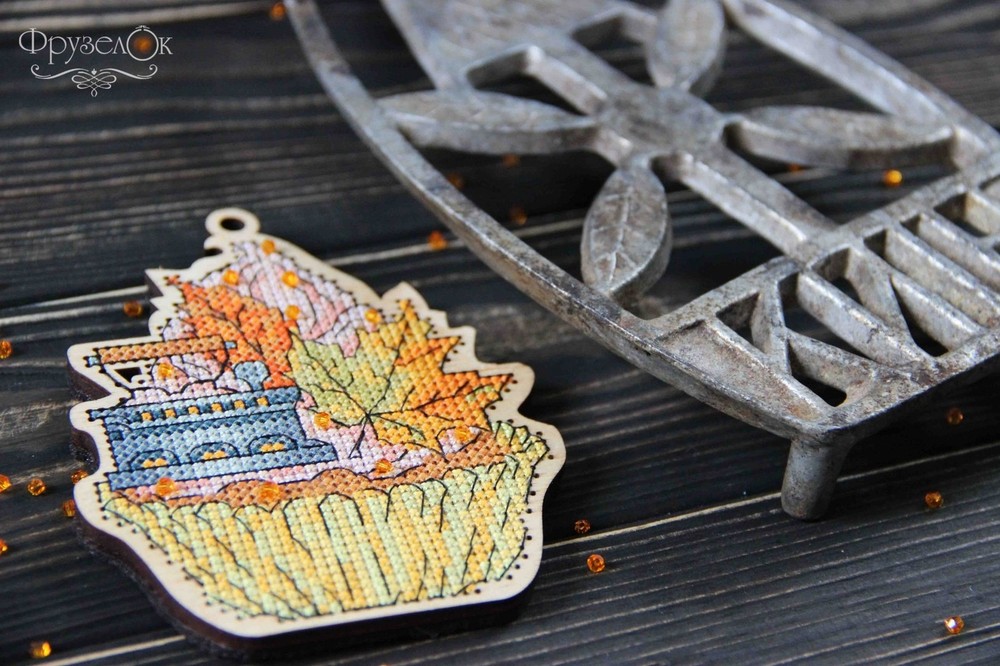 DIY cross stitch kit on wood "Iron"