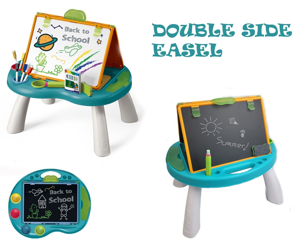 Foldable Children Drawing Board Easel With 2 Board Games Art Tools