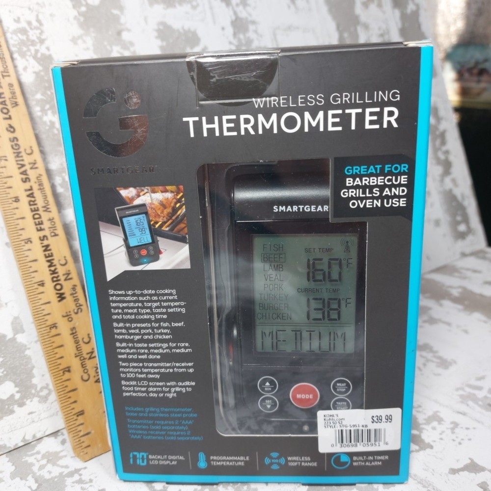 New SmartGear Wireless Grilling Thermometer Sealed Box Programmable Timer $39.99