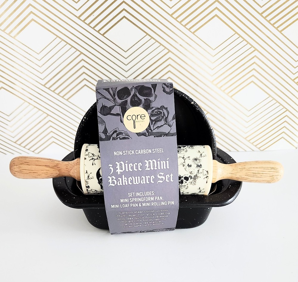 Core Kitchen 3-Piece Mini Bakeware Set-Loaf Pan, Springform Pan, Rolling Pin NEW