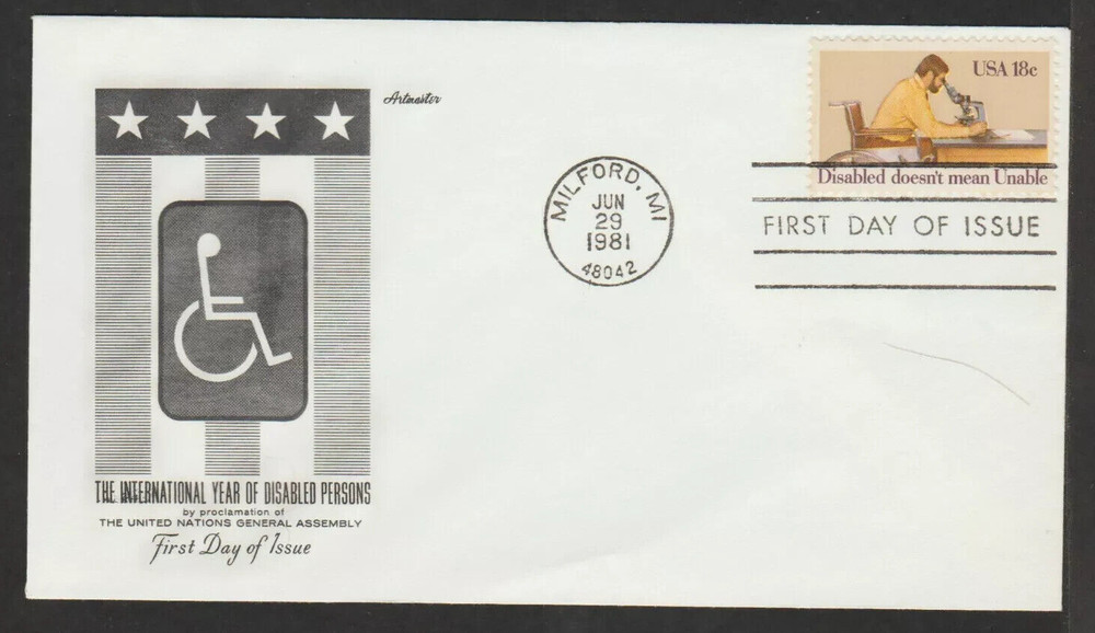 DISABLED DOESNT MEAN UNABLE  1981 ARTMASTER CACHET  FDC UNADDR