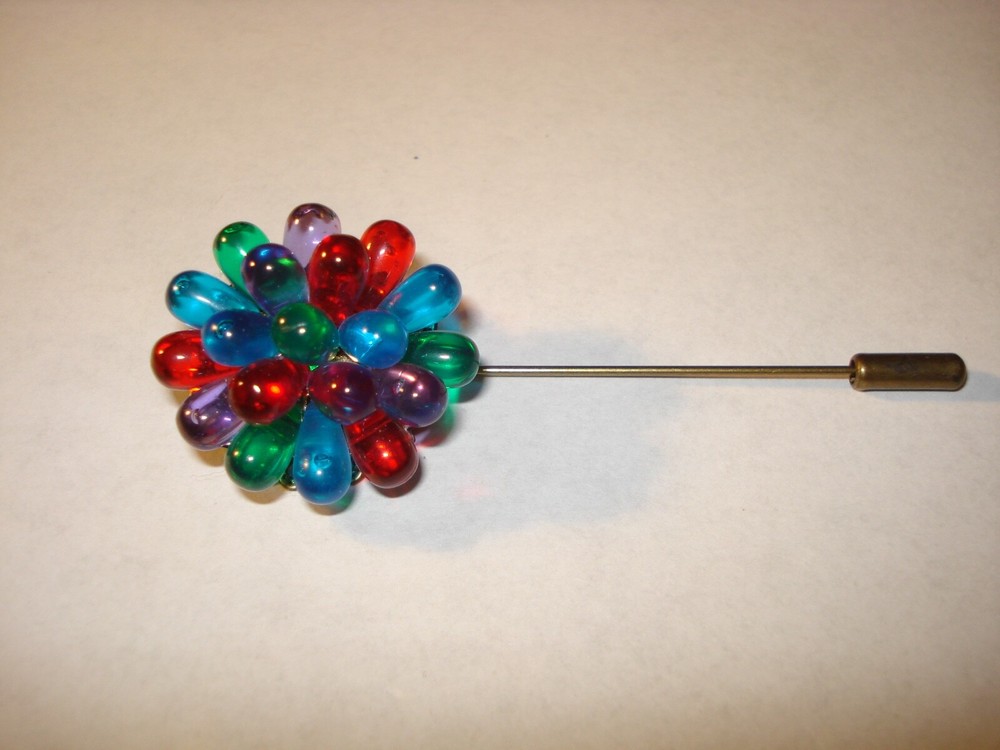 Vintage Mod Multicolored Beaded Floral Stick Pin