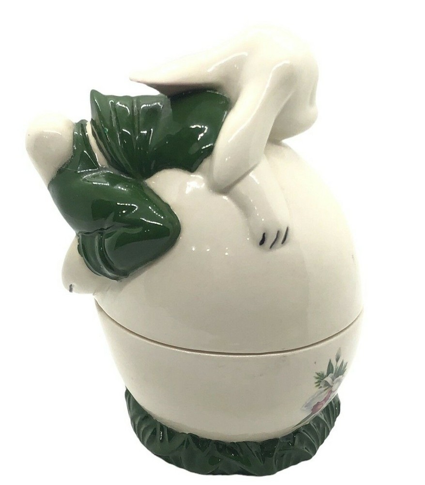 Vtg Ceramic Hobbyist Easter Bunny Rabbit 2 Pc Candy Dish Decor Flower Decals 7"