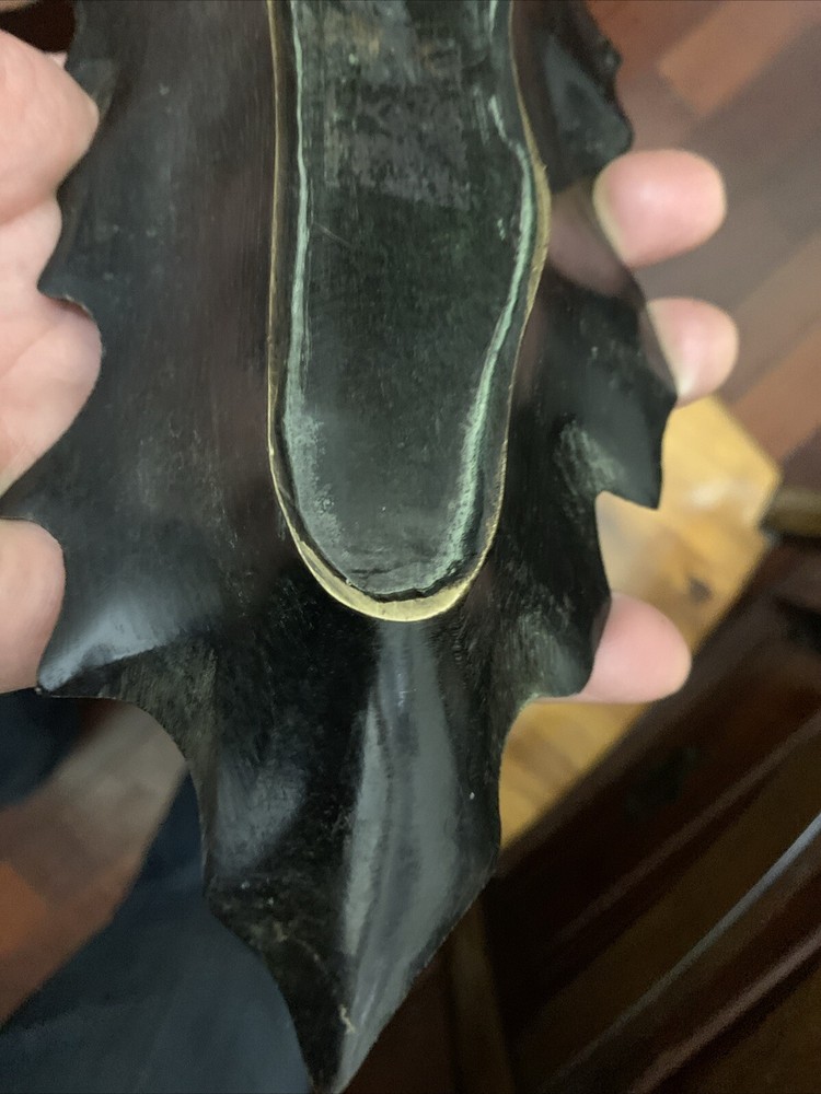 Unique solid metal leaf-shaped tray, candy dish—red oak? Brutalist Art?