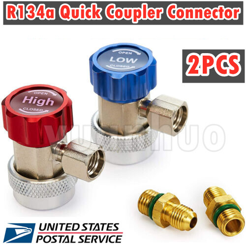 R134 Adjustable AC Quick Coupler Connector Adapter High Low Side 1/4" SAE HVAC