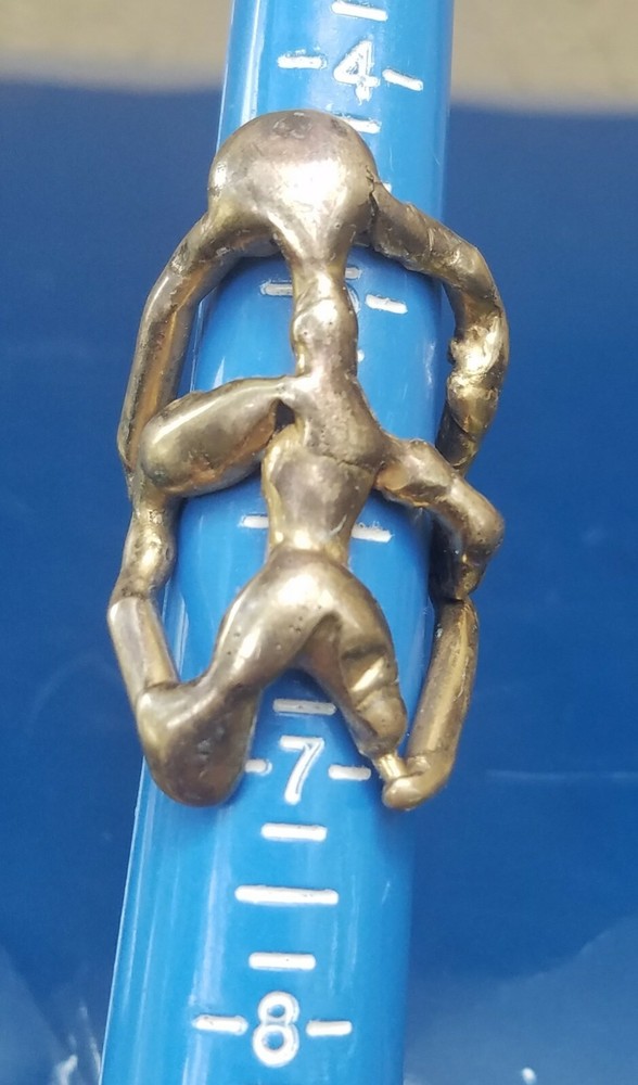 Vintage Artisan Solid Brass Ring. Child Hugging Finger Design. Sz 6 Unique item