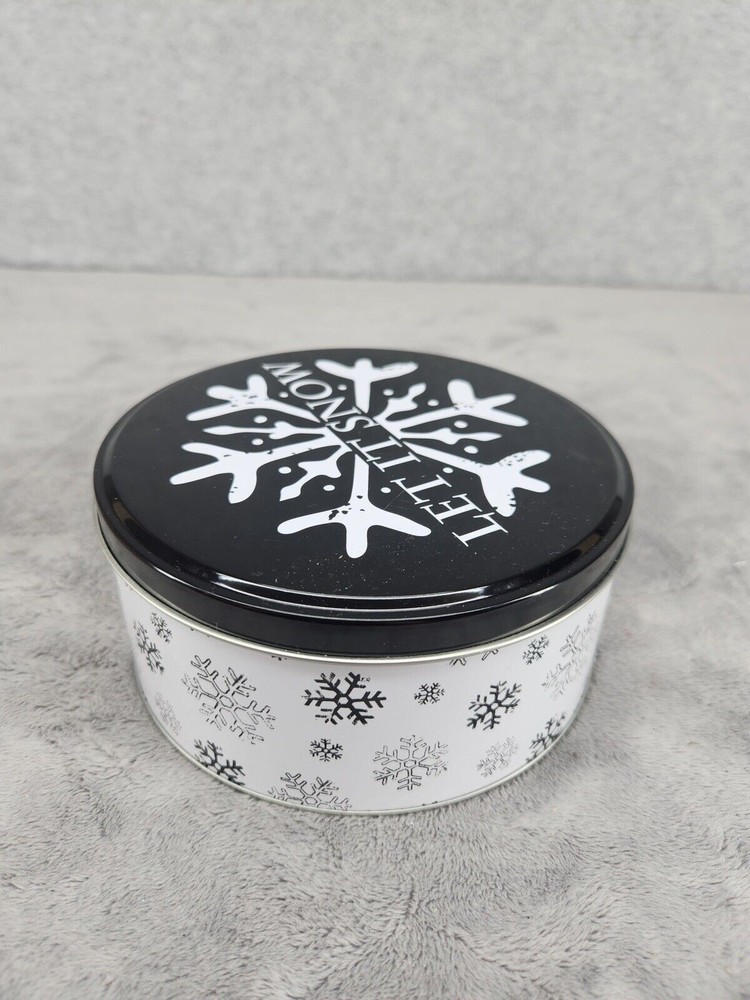 Round Christmas Holiday Cookie Candy Tin Storage Container Snowflake 5.5”