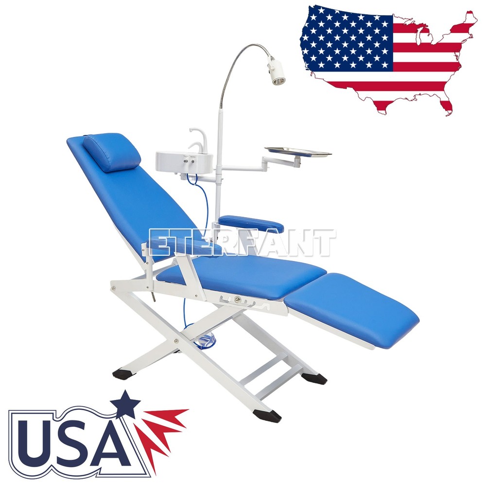 Portable Dental Unit System w/Air Compressor/Adjustable Folding Chair LED Light