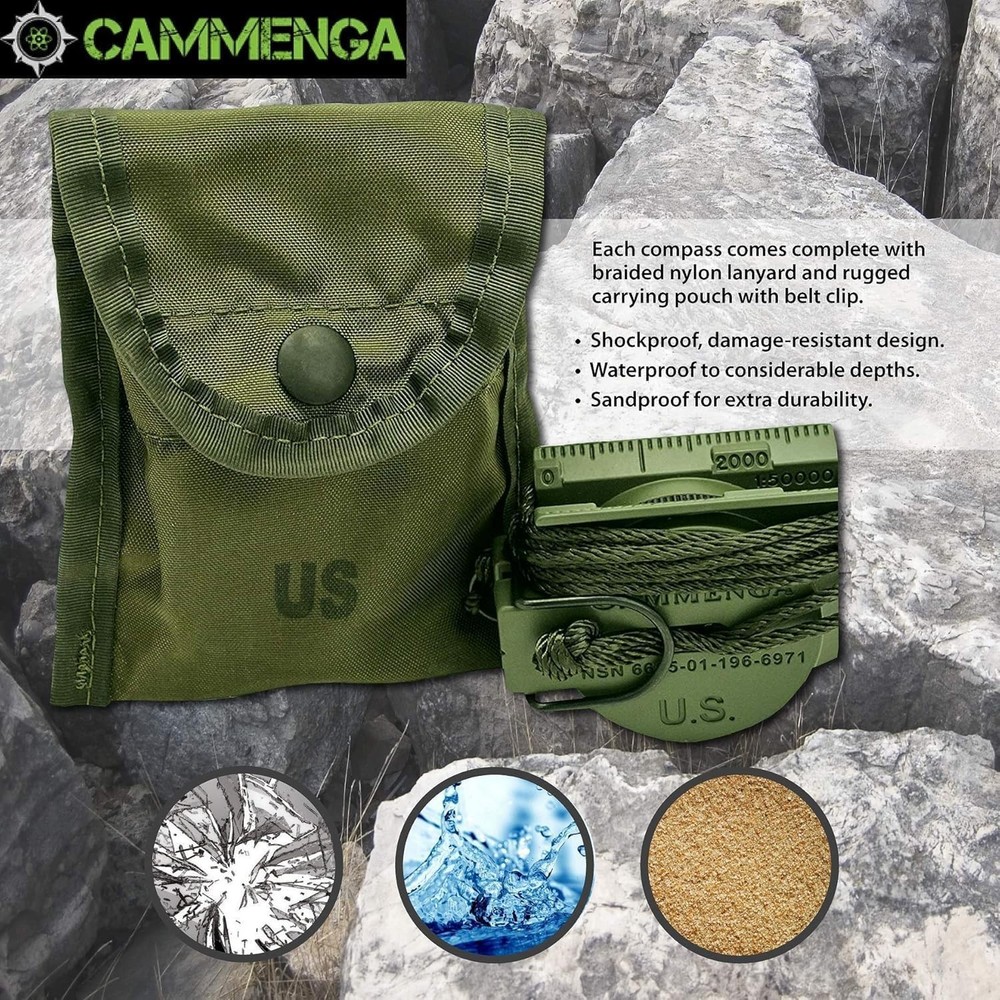 Compass Military Grade Phosphorescent Lensatic Compass Shock Sand & Waterproof