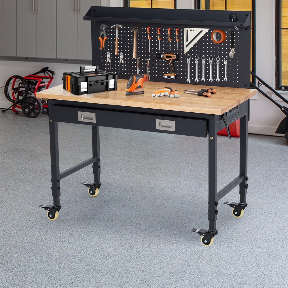 ✔️48" Work Benches for Garage Adjustable Workbench Wheels Pegboard Drawers 2000L