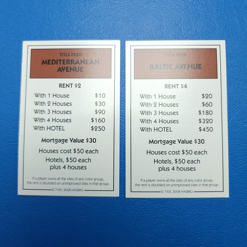 Monopoly Championship Deeds Cards Replacement Game Piece Complete Set
