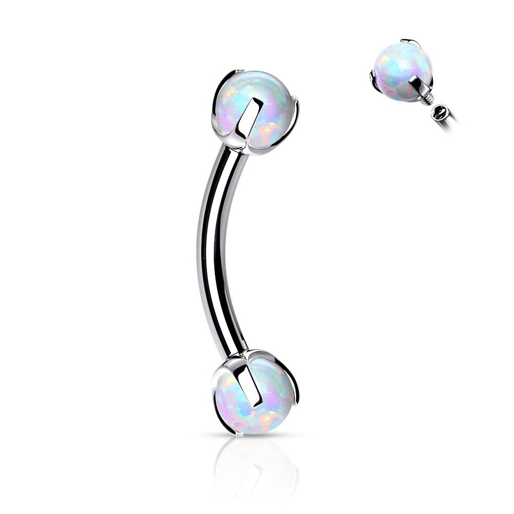 Claw Set Opal Internal Threaded Surgical Steel Curve Bar Eyebrow Ring Piercing