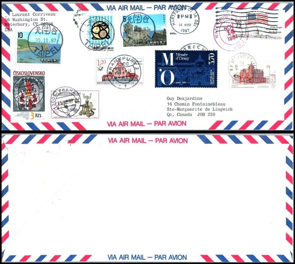 1987 Round the World covers Canada - Connecticut foreign stamp issues - cancels