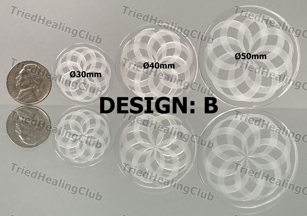 Solid Quartz Crystal Clear Glass Ball Marker w Geometric Etching Chip Coin