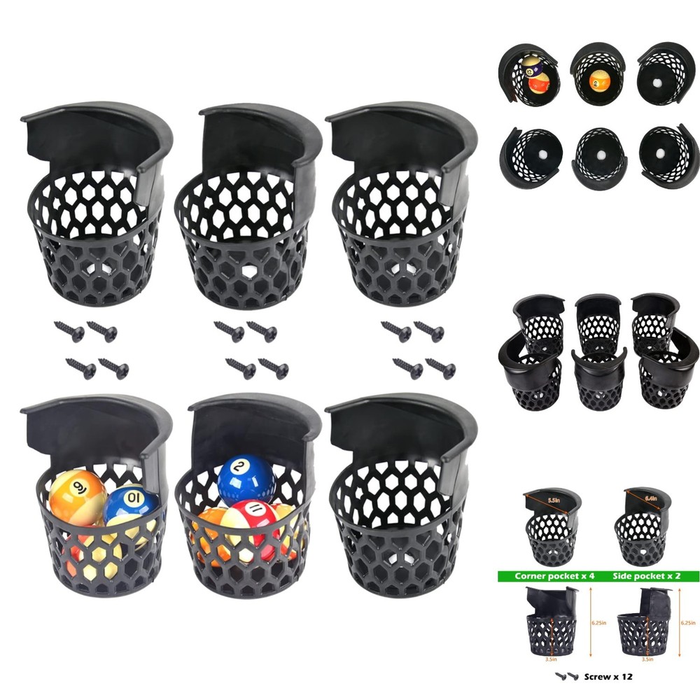 Set of 6 Pool Table Replacement Pockets Heavy Duty Plastic Web Billiard Pockets