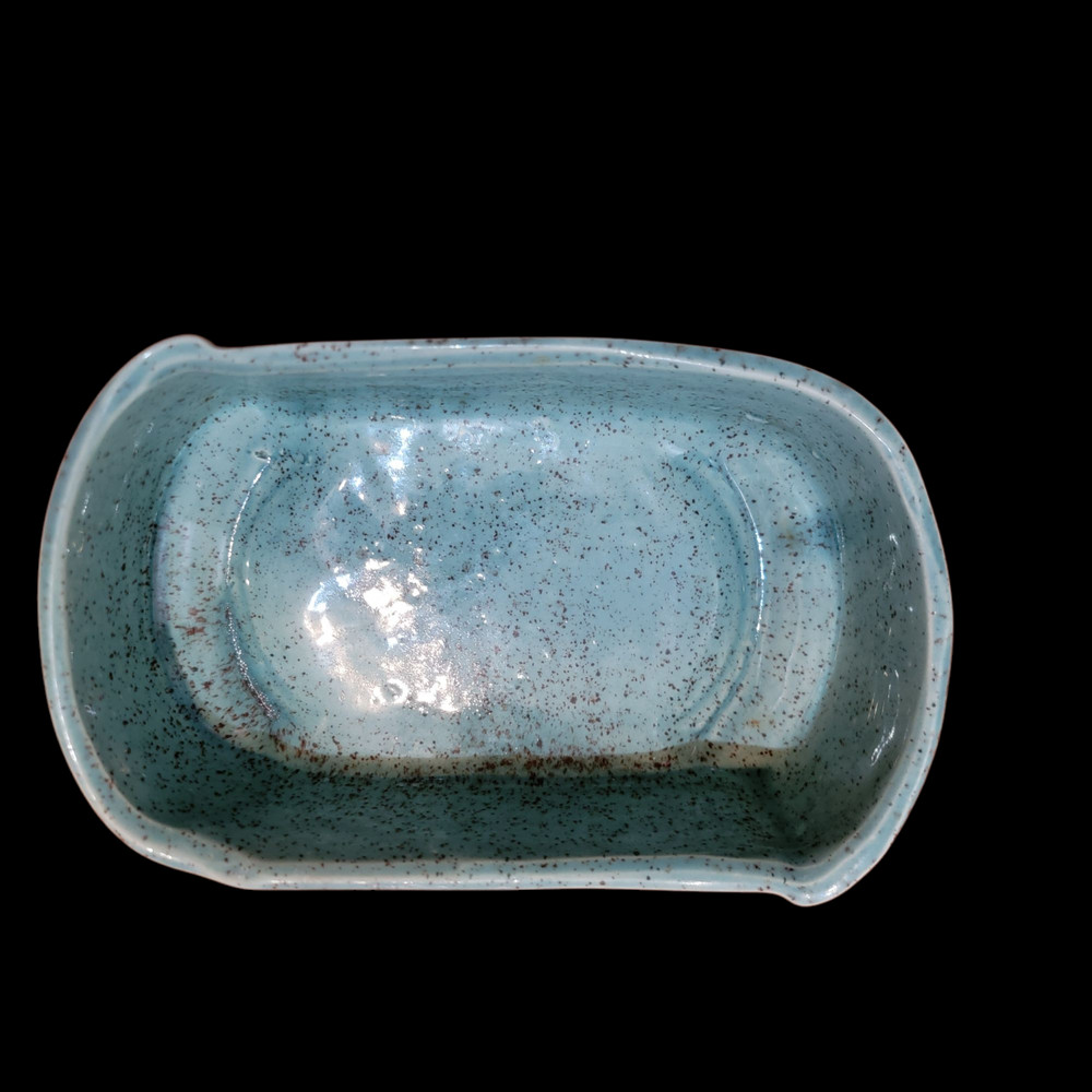 VTG USA Pottery Turquoise Aqua Speckled UP261 Rectangular Wavy CeramicPlanter