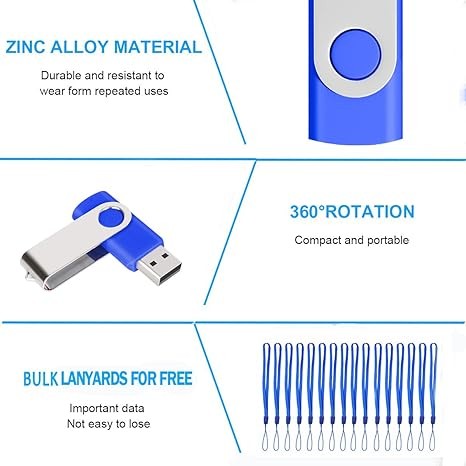 USB Thumb Drives 16GB Bulk Swivel Flash Storage with Strap