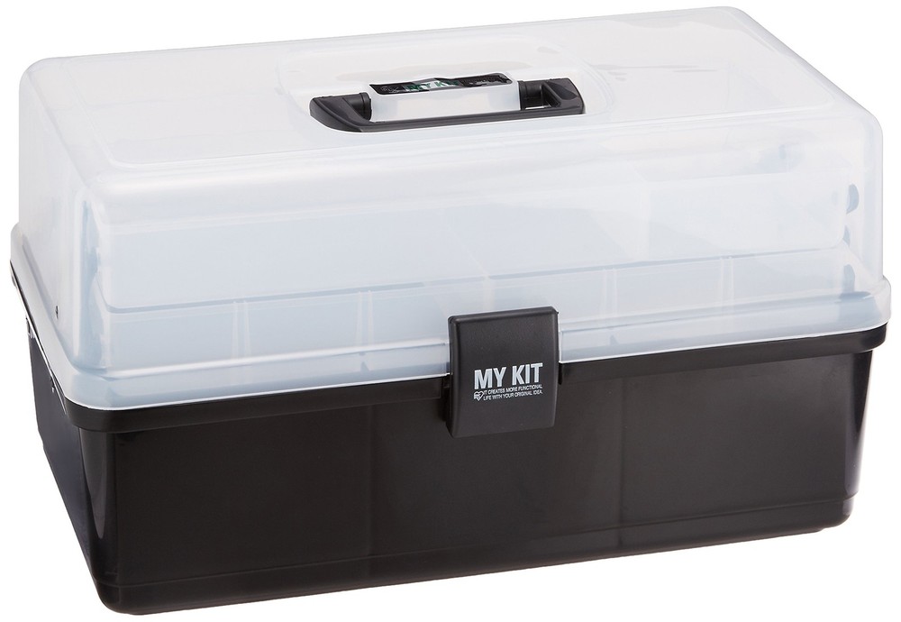 IRIS OHYAMA My Kit Tool Storage Box, Clear Black, 2-Tier Tray