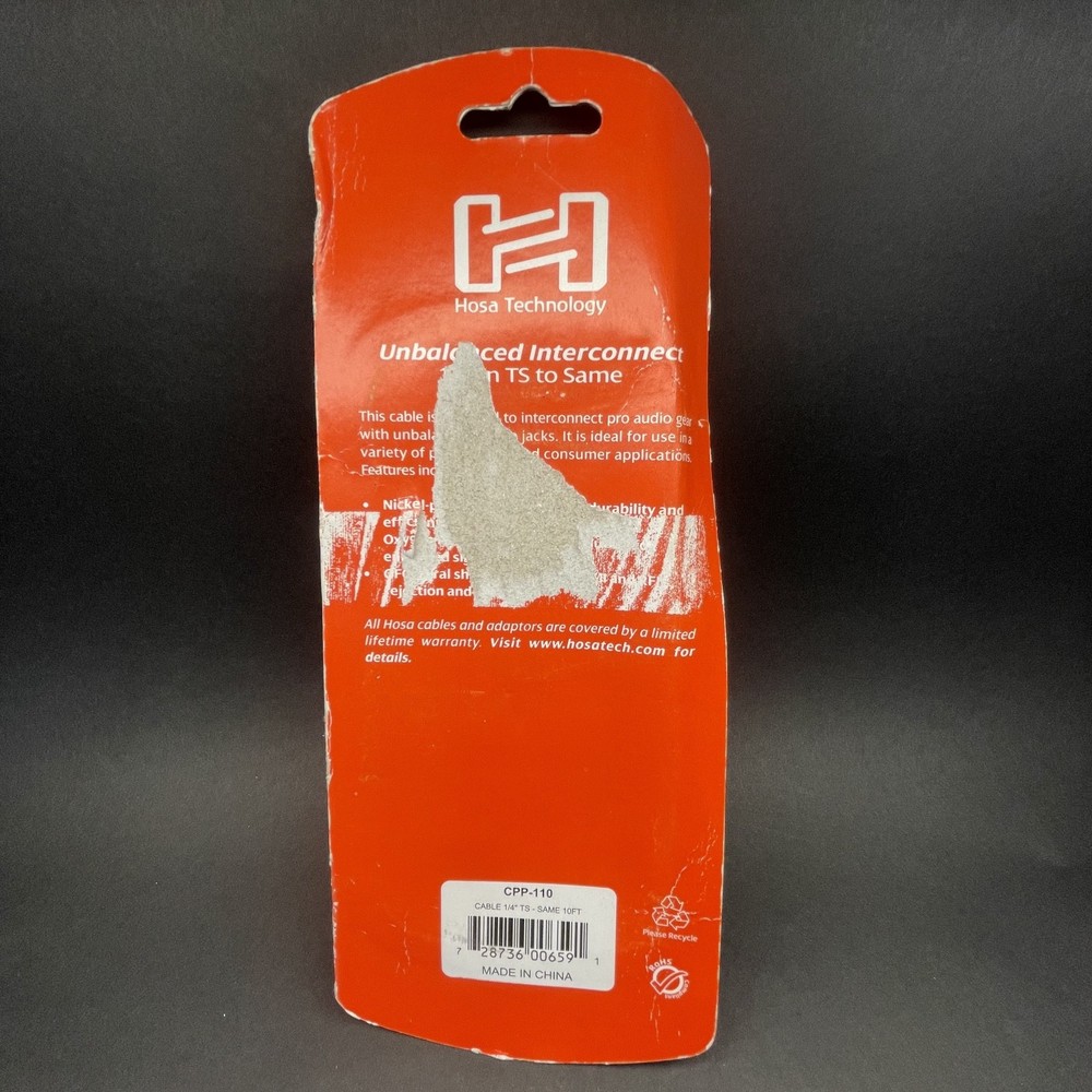 Hosa Technology CPP-110 Unbalanced 1/4 TS to 1/4 TS Cable. 10ft.