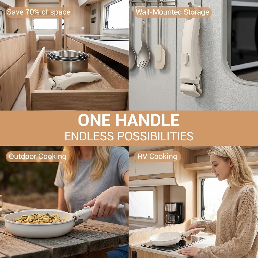 Removable Handle for Pots and Pans (2 Pack), Universal Detachable Cookware Gr...