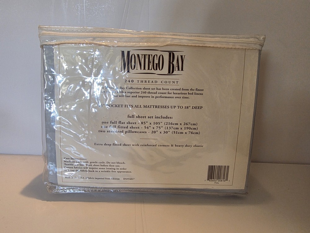 MONTEGO BAY 240 THREAD COUNT SHEET SET - 100% COMBED COTTON SATEEN - FULL