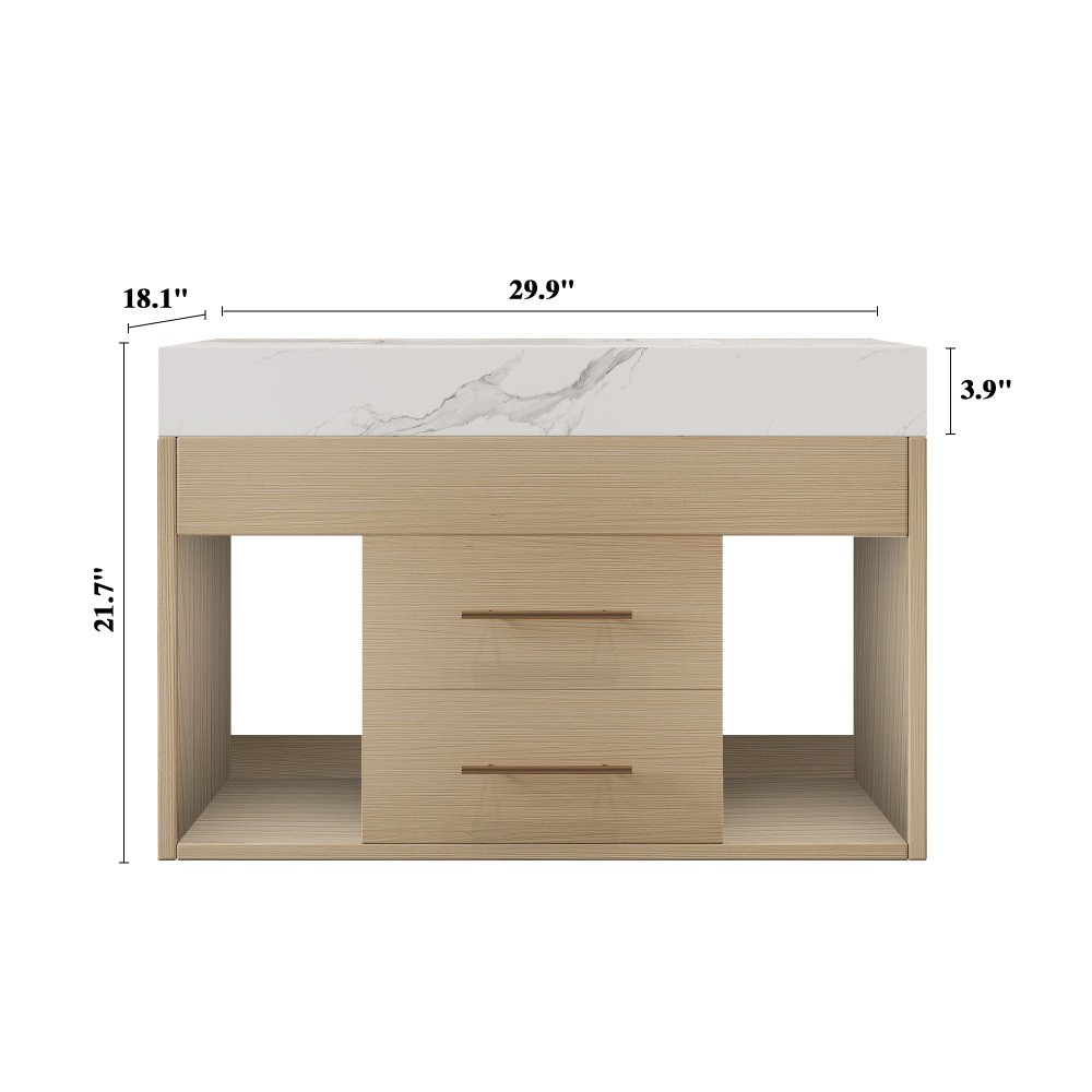 29.9" Modern Floating Bathroom Vanity with Sintered Stone Top &Ceramic Sink