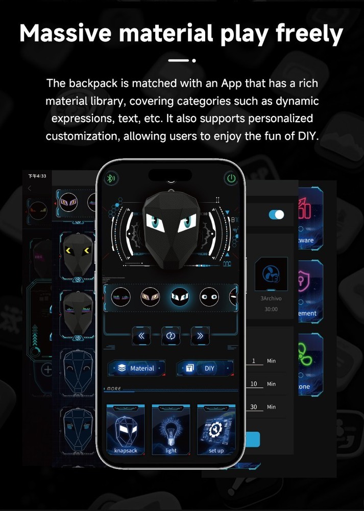 New Cool Tech LED Motorcycle Backpack with Illuminated Eye Display in Black