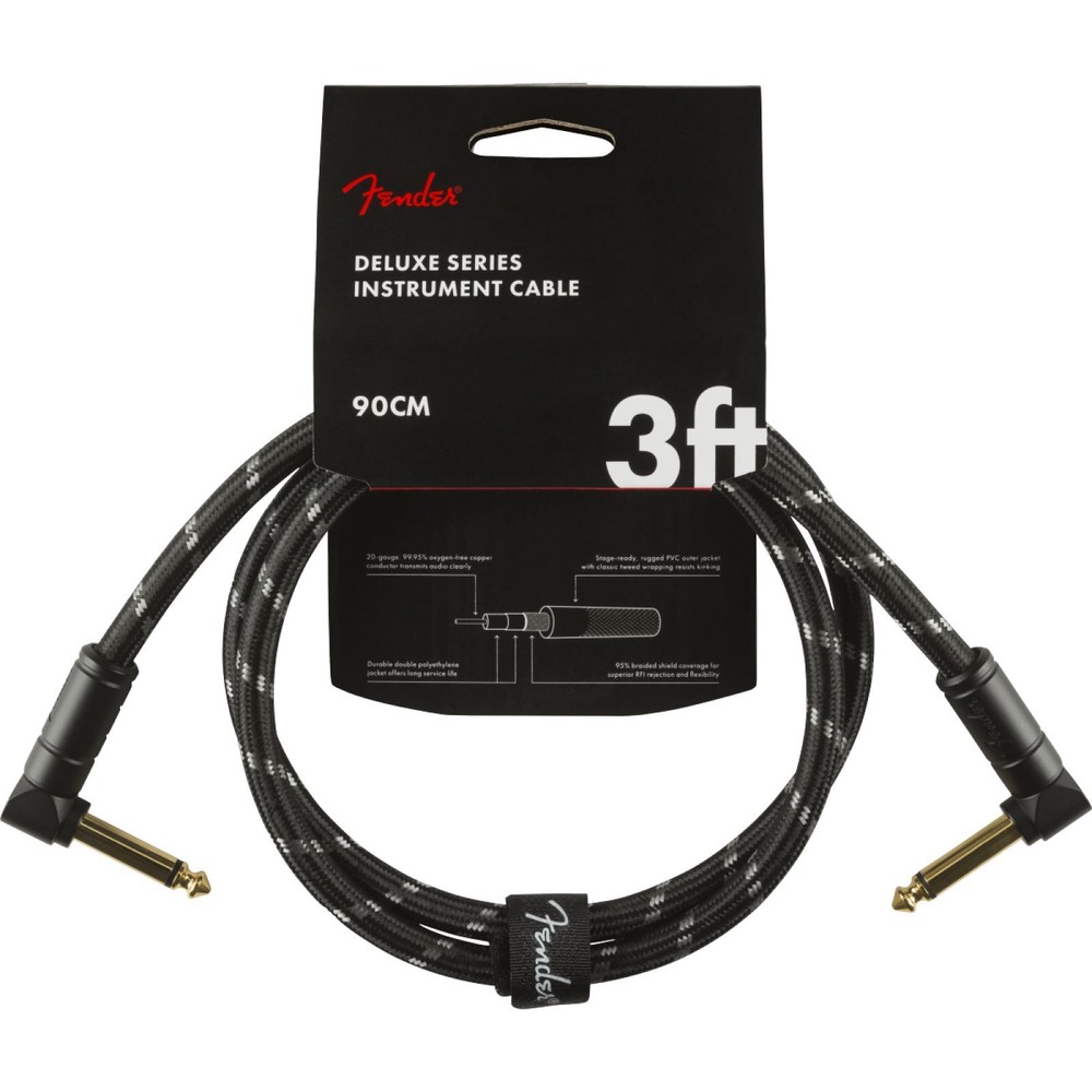 Fender Deluxe Series 3 ft. Right Angle Instrument Cable, Black Tweed