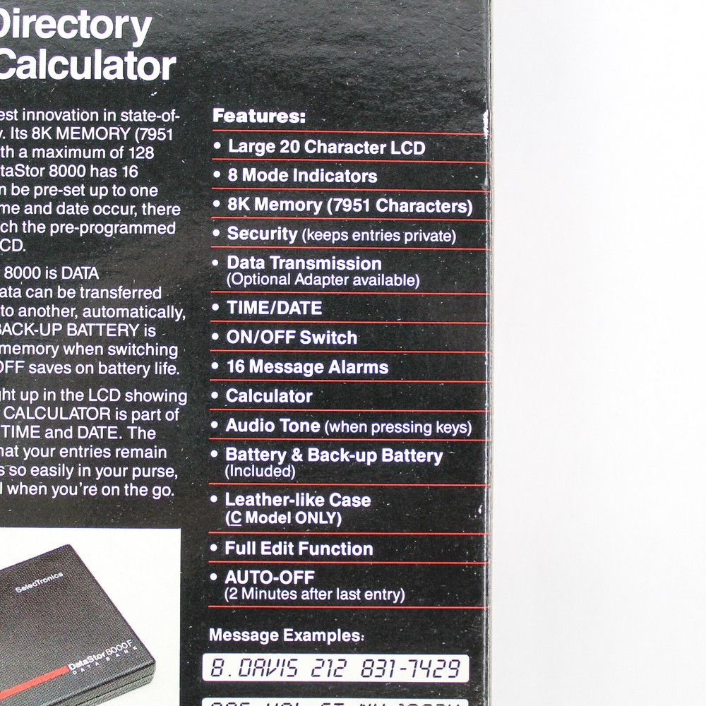 SelecTronics DataStor 8000F Calculator Data Bank 8K Memory Original Box Untested