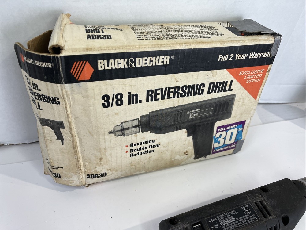 Black & Decker 3/8” Reversible Drill #ADR30 Works Great + Bits OO