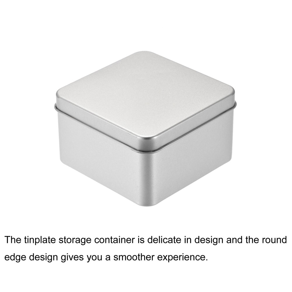 Metal Tin Box 3.66"x3.66"x2.17" Rectangular Empty Tinplate Containers Silver