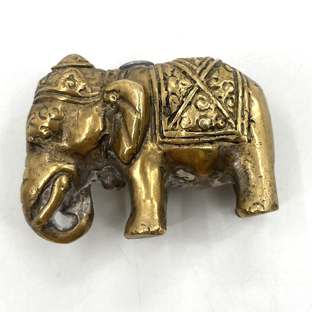 Brass Asian Elephant Incense Stick Holder Carved Trunk Down Solid 2" x 1.5" FLAW