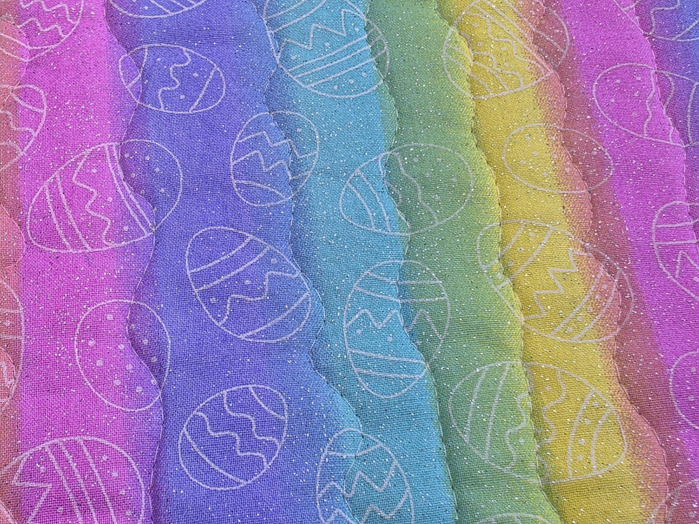 Handmade Quilted Table topper spring Easter eggs RAINBOW glittered octagon rev.