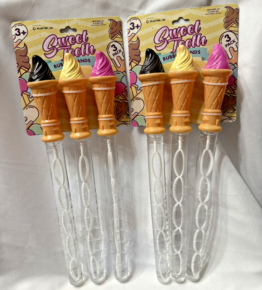Ice Cream Themed Bubble Sticks Set with Wands Large 4oz Each Ages 3+  - 6 Pack