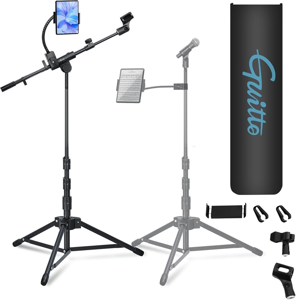 All-in-One Microphone & Device Floor Stand for Streaming & Recording