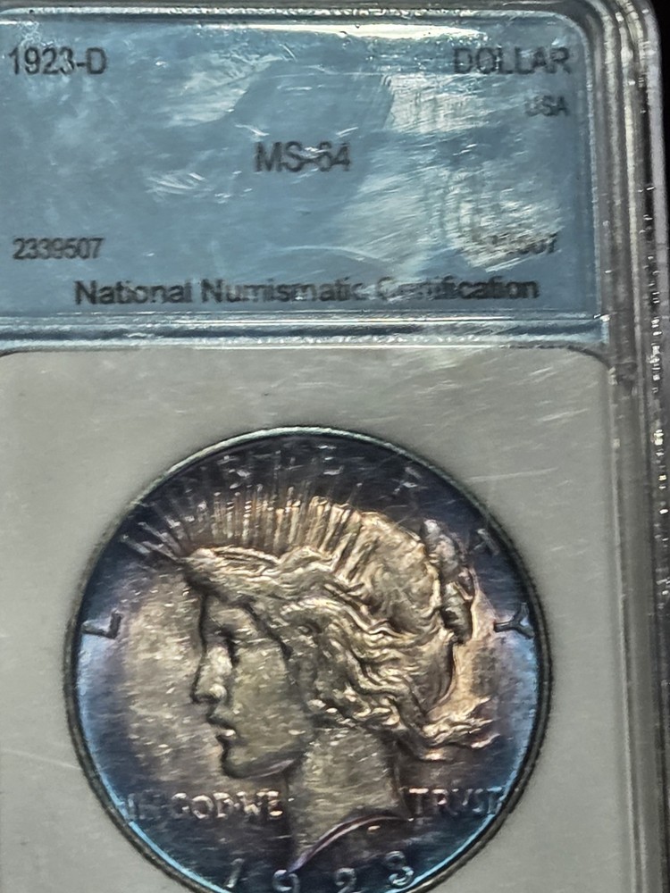 1923D $1 Peace Dollar National Numismatic Certification Toned