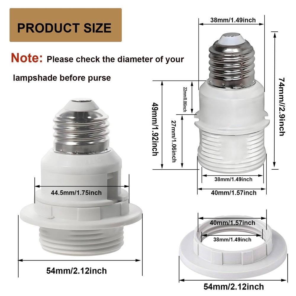 TWDRTDD E26/E27 Socket Extender 2.91" – Light Holder Adapter, 3 Pack