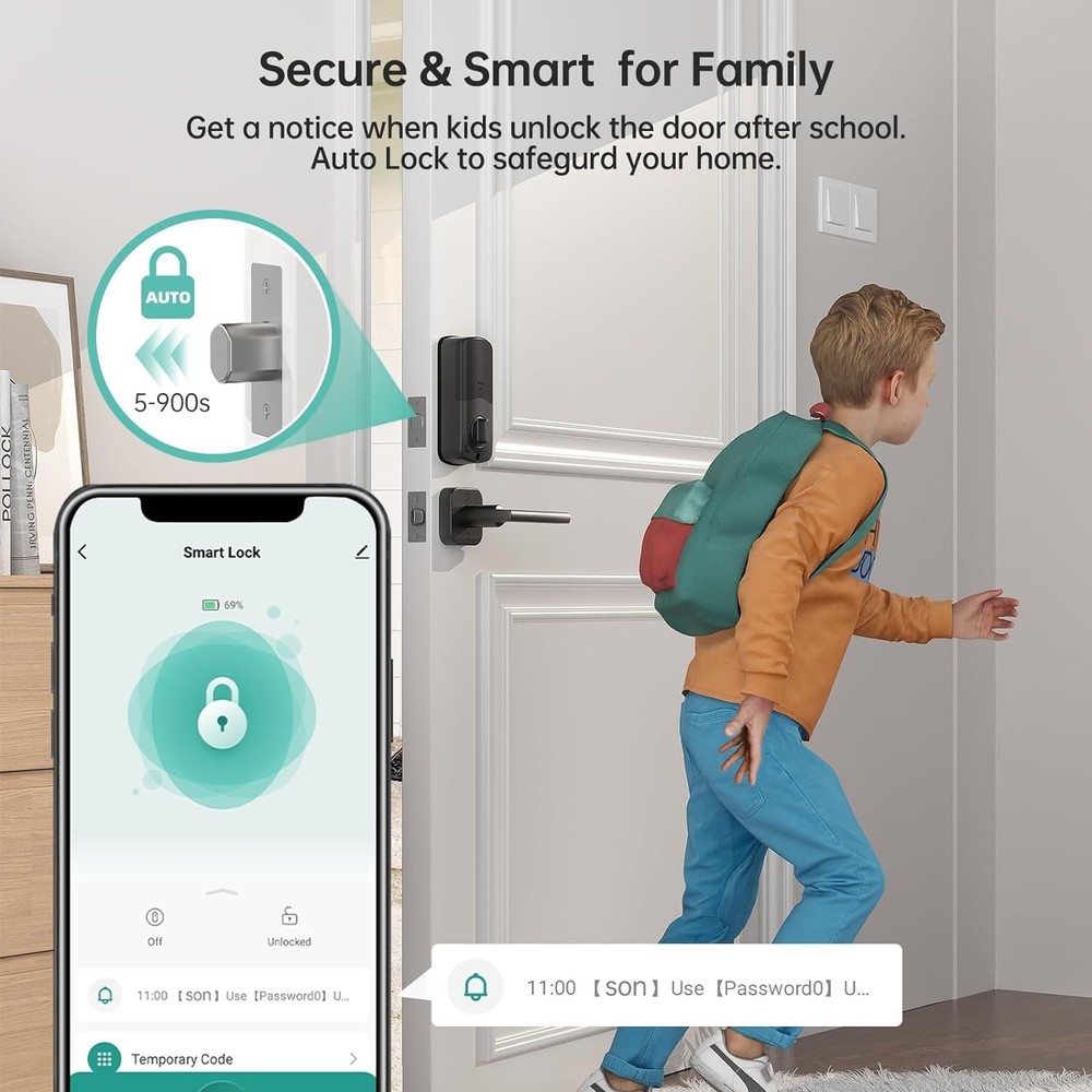 SMONET WiFi Smart Front Door Lock Set with Handle Keyless Digital Smart Deadbolt