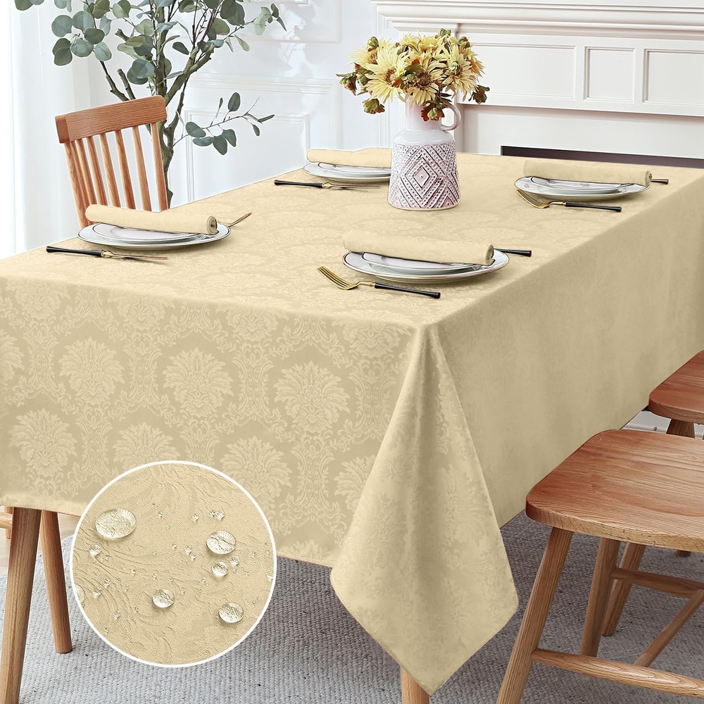 Jacquard Rectangle Tablecloth Waterproof Damask Floral Decorative Table Cloths