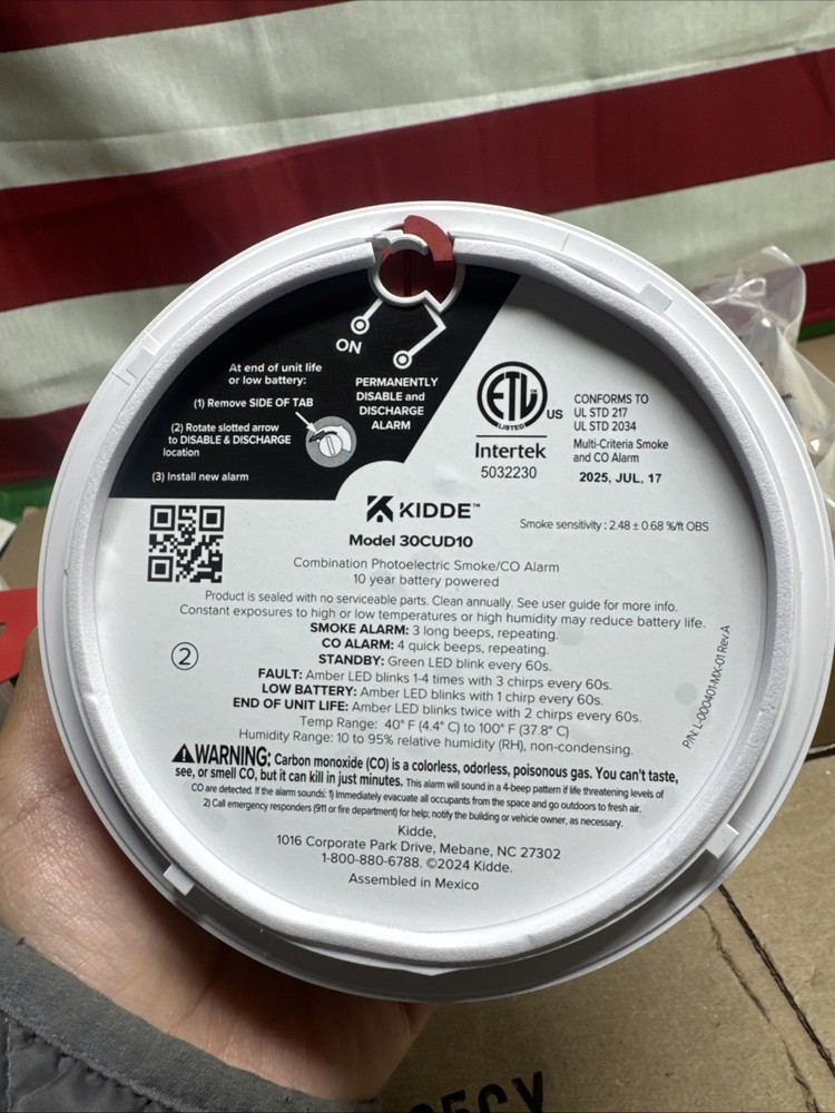 .Kidde Smoke & CO Detector, 10-Year Battery, LED Warning Indicators 30CUD10